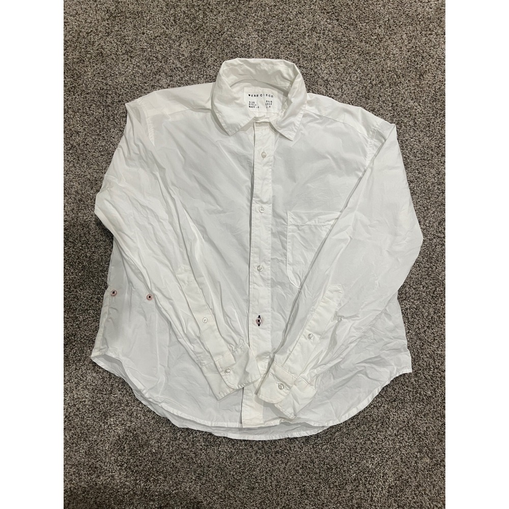 Wear Cisco White Cotton Button Down Crop Shirt XS/S Made in LA Minimalist Poplin